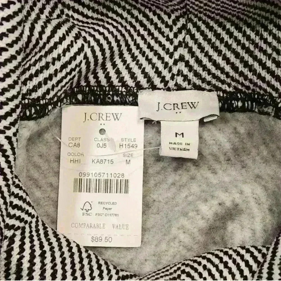 J Crew Funnelneck Black Herringbone Print Fleece Lined Comfy Pullover Sweater - Picture 13 of 14